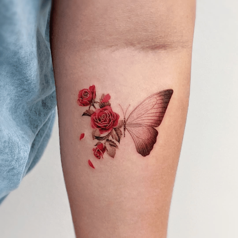 Small butterfly and flower tattoo to cover a scar inkedbytitoaguayo  orlandotattooartist artbutterfly colortattoo  Instagram