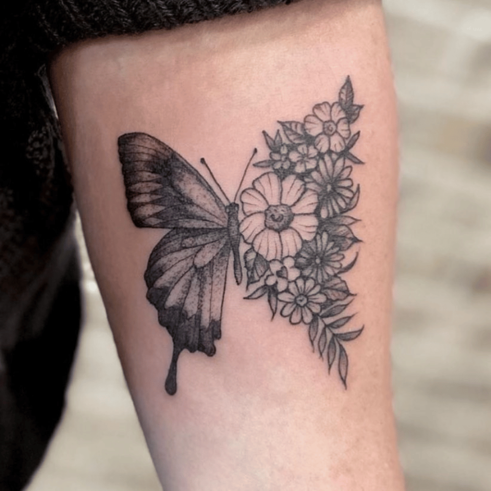 half butterfly and flower tattoo stencilTikTok Search