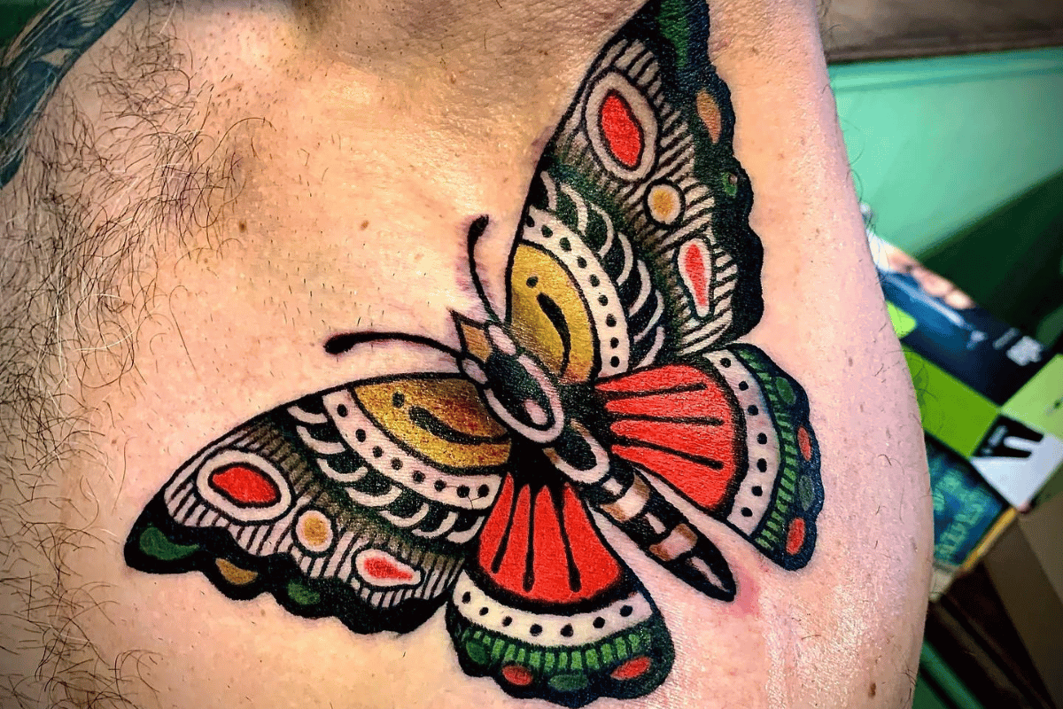 butterfly front shoulder tattoos for women