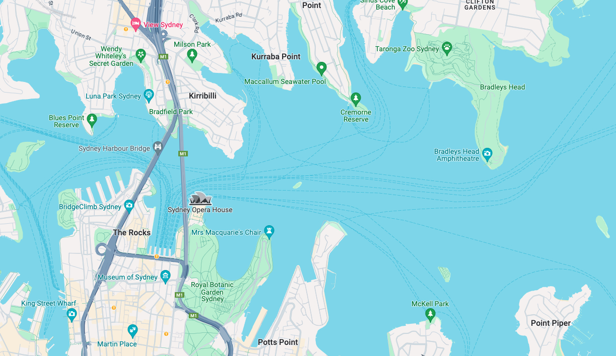 A map showing Point Piper's relative location within Sydney. 