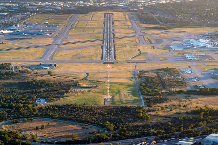 An arial shot of Perth Airport. 