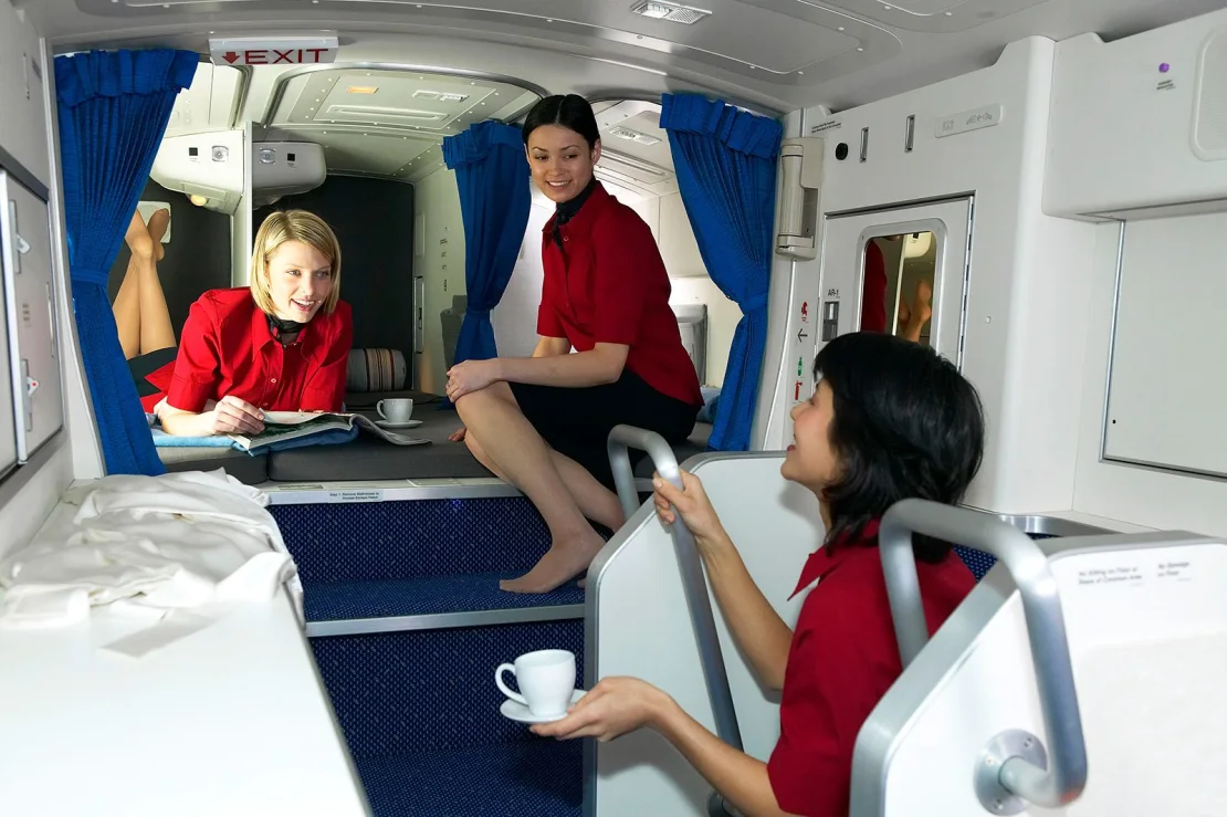 Flight attendants in a rest area