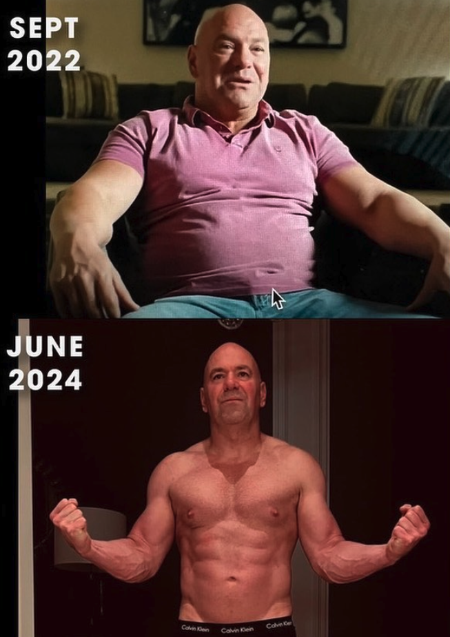 Dana White's before and after body transformation image. 