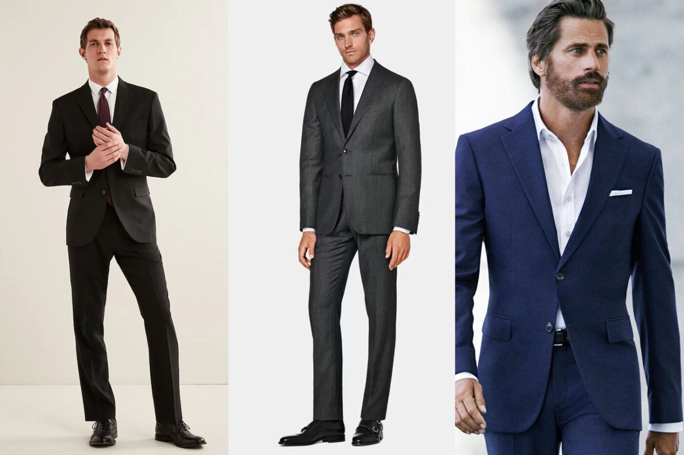 Three men exhibit mature fashion perfectly: suits.