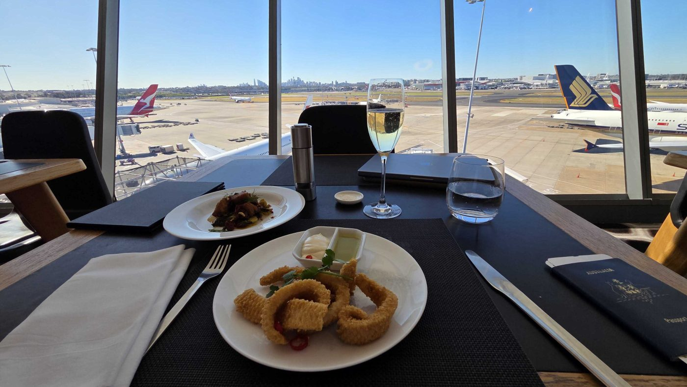 A Qantas First Lounge salt and pepper squid platter